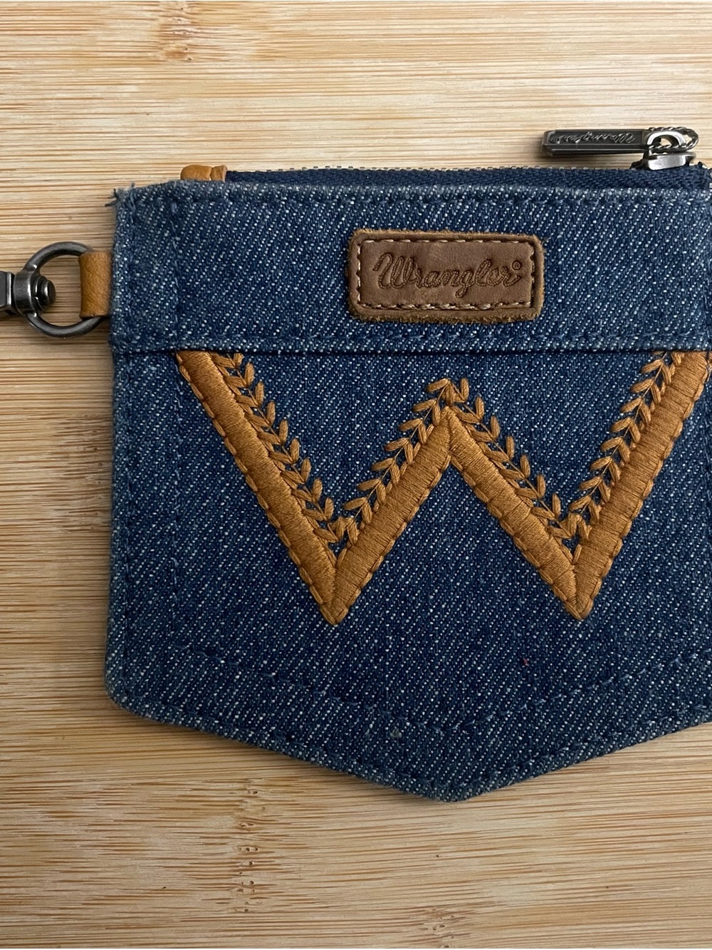 Wrangler Blue Denim Coin Pouch with Brown Trim